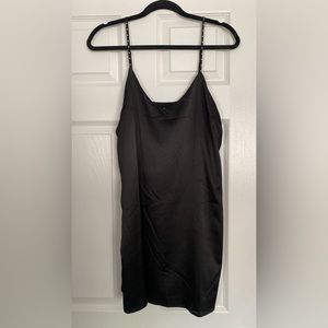 Satin black slip with studded straps